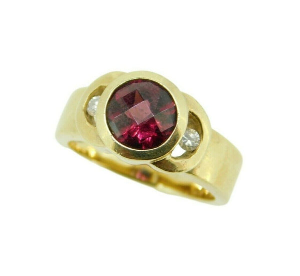 14k Yellow Gold Genuine Natural Garnet and Diamond Ring Wide Heavy (#J395)