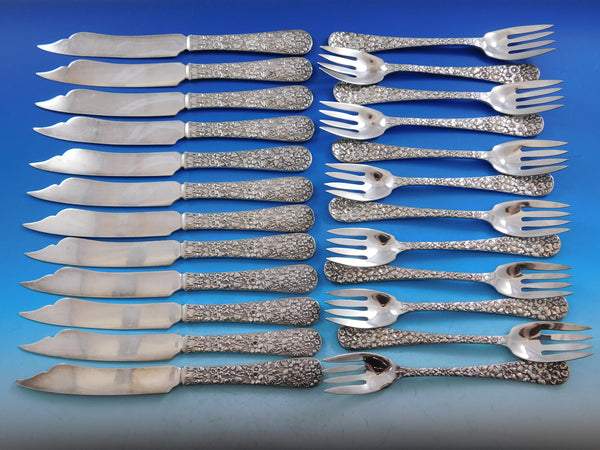 Floral by Tiffany & Co. Silverplate Individual Fish Set 24 pieces Antique c1884