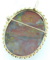 Large 10k Yellow Gold Oval Genuine Natural Agate Pin / Pendant (#J4256)