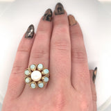 14k Yellow Gold Opal and Cultured Pearl Cocktail Ring Size 7 Jewelry (#J6026)