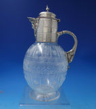 JK TH and GW English Sterling Silver Decanter with Cut Crystal Bearded Man #5858