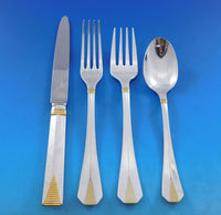 Atlantide Gold Accent by Christofle Silverplate Flatware Service 12 Set 101 pcs