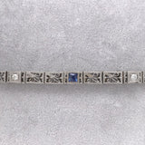 14k Gold Filigree Diamond Bracelet Art Deco 6 3/4" w/Lab-Created Sapphire #J6203