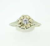 Art Deco 14k White Gold Genuine Natural Diamond Filigree Ring .13ct (#J809)