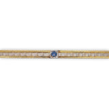 14k Gold Genuine Montana Sapphire Bar Pin w/Gillouche Engraving (#J6877)