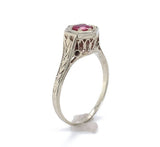 Art Deco 14k White Gold .49ct Genuine Natural Ruby Ring Hand Engraved (#J6388)