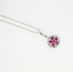 14k White Gold Genuine Natural Ruby and Diamond Round Halo Pendant (#J5088)