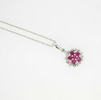 14k White Gold Genuine Natural Ruby and Diamond Round Halo Pendant (#J5088)