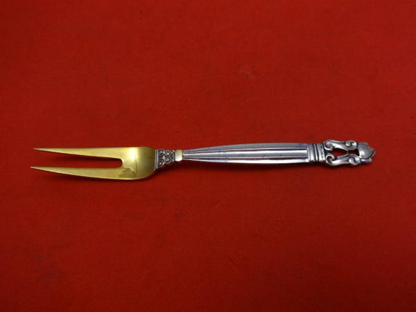 Acorn by Georg Jensen Sterling Silver Strawberry Fork 2-Tine Gold Washed 4 5/8"