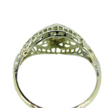 Art Deco 14k White Gold Genuine Natural Diamond Filigree Ring .05ct (#J3294)