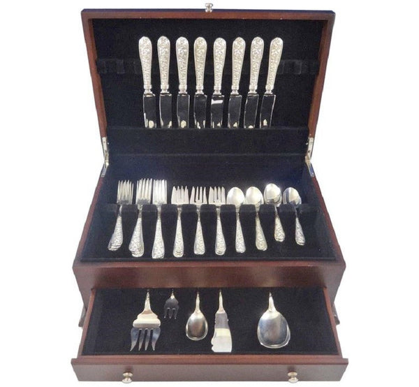 Corsage by Stieff Sterling Silver Floral Iris Flatware Set 8 Service 37 Pieces