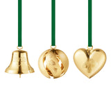 2023 Georg Jensen Christmas Holiday Ornament Gold 18Kt Bell Ball Heart Set - NOS