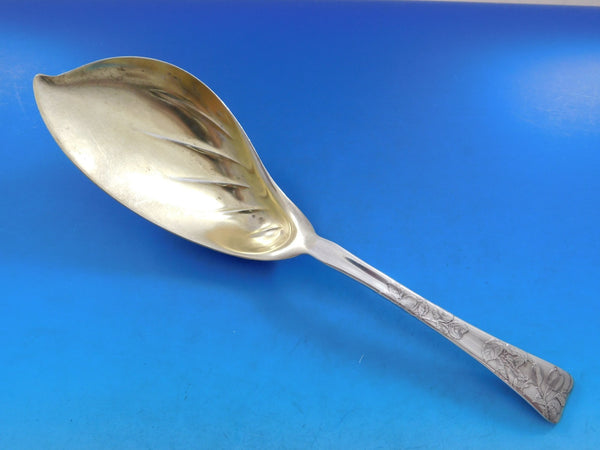 Lap Over Acid Etched Tiffany Sterling Silver Ice Cream Server Leaves GW 11 3/8"