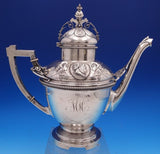 Medallion by Wood and Hughes 900 Coin Silver Coffee Pot Bright Cut 12 in (#7873)