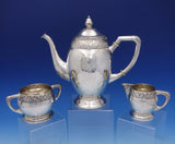 Danish Sterling Silver Coffee / Tea Set 3-Piece Hammered Art Deco Band (#3171)