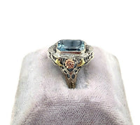 10k Tri-Color Gold 3.28ct Genuine Natural Aquamarine Filigree Ring (#J5336)