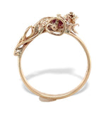 14k Yellow Gold Handwrought Rose Ring with Genuine Natural Ruby Diamond (#J7410)