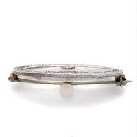 14k Gold Genuine Natural Rock Crystal Quartz and Diamond Filigree Pin (#J6205)