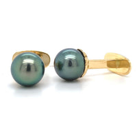14k Yellow Gold Cufflinks with 9mm Tahitian Black Peacock Pearls (#J6426)