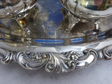 Grande Baroque by Wallace Silverplate Tea Set 4pc with Tray (#8643) Lovely!