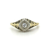 14k Yellow Gold Art Deco Genuine Natural Diamond Filigree Ring (#J5444)