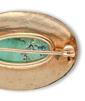 10k Yellow Gold Turquoise Pin with Seed Pearls Jewelry 1 1/8" x 3/4" (#J6886)