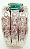 Heavy Platinum Fine Genuine Natural Emerald and Diamond Ring (#J2813)