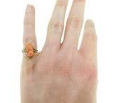 10k Gold Art Nouveau Genuine Natural Coral Cameo Ring Carved Flowers (#J4723)