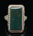14k Gold Art Deco Filigree Genuine Natural Bloodstone Ring with Scallop (#J5786)
