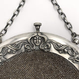 Art Nouveau Figural Silverplate Purse with Chatelaine Clip and Beading (#J4251)