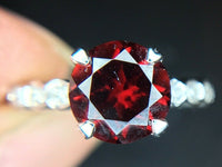 14k White Gold Round Red Genuine Natural Garnet Ring with Diamonds (#J4394)