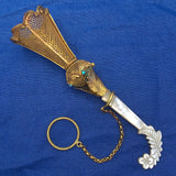 Gilt Tussie Mussie w/ Mesh Cup Mother of Pearl Shell Handle and Turquoise #J7460