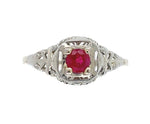 14k White Gold Art Deco .28ct Genuine Natural Ruby Filigree Ring (#J6334)