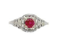14k White Gold Art Deco .28ct Genuine Natural Ruby Filigree Ring (#J6334)