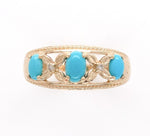 14k Yellow Gold Genuine Natural Turquoise and Diamond Band Ring (#J6396)