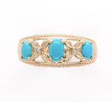 14k Yellow Gold Genuine Natural Turquoise and Diamond Band Ring (#J6396)