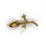 14k Yellow Gold Freshwater River Pearl Magnolia Branch Pin (#J5574)