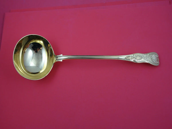 Kings English Sterling Silver Soup Ladle vermeil gold London 13 1/4"