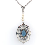 10k White Gold Filigree Art Deco Pendant with Original Paperclip Chain (#J6201)