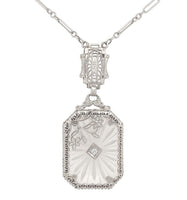 14k Gold Genuine Natural Rock Crystal Quartz Deco Filigree Necklace (#J6881)