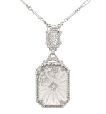 14k Gold Genuine Natural Rock Crystal Quartz Deco Filigree Necklace (#J6881)