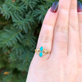 10k Yellow Gold Two Stone Genuine Natural Turquoise Ring Size 6.25 (#J6398)