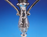 European .925 Sterling Silver Candelabra Pair 3-Light Repoussed w/Dolphins #9289