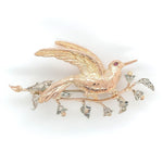 14k Gold and Silver Antique Bird Pin Brooch with Genuine Natural Diamonds #J6368