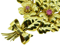 14k Yellow Gold Handmade Genuine Natural Ruby Bouquet of Flowers Pin (#J4659)