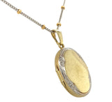 14k White Yellow Gold Locket w/18" 14k White Gold Chain Yellow Gold Beads #J7354