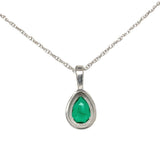 Platinum .46ct Pear Shape Genuine Natural Emerald Diamond Halo Pendant (#J7388)