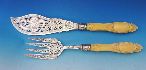Martin Hall and Co English Sterling Silver Fish Serving Set 2pc Pierced Serpent