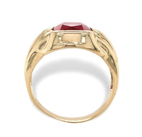 10k Yellow Gold Vintage Men's Synthetic Lab-Created Ruby Glass Ring (#J7146)