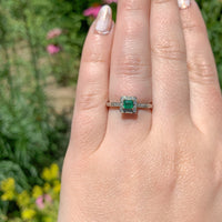 10k White Gold Genuine Natural Emerald Ring with Diamond Halo Size 6.5 (#J6808)